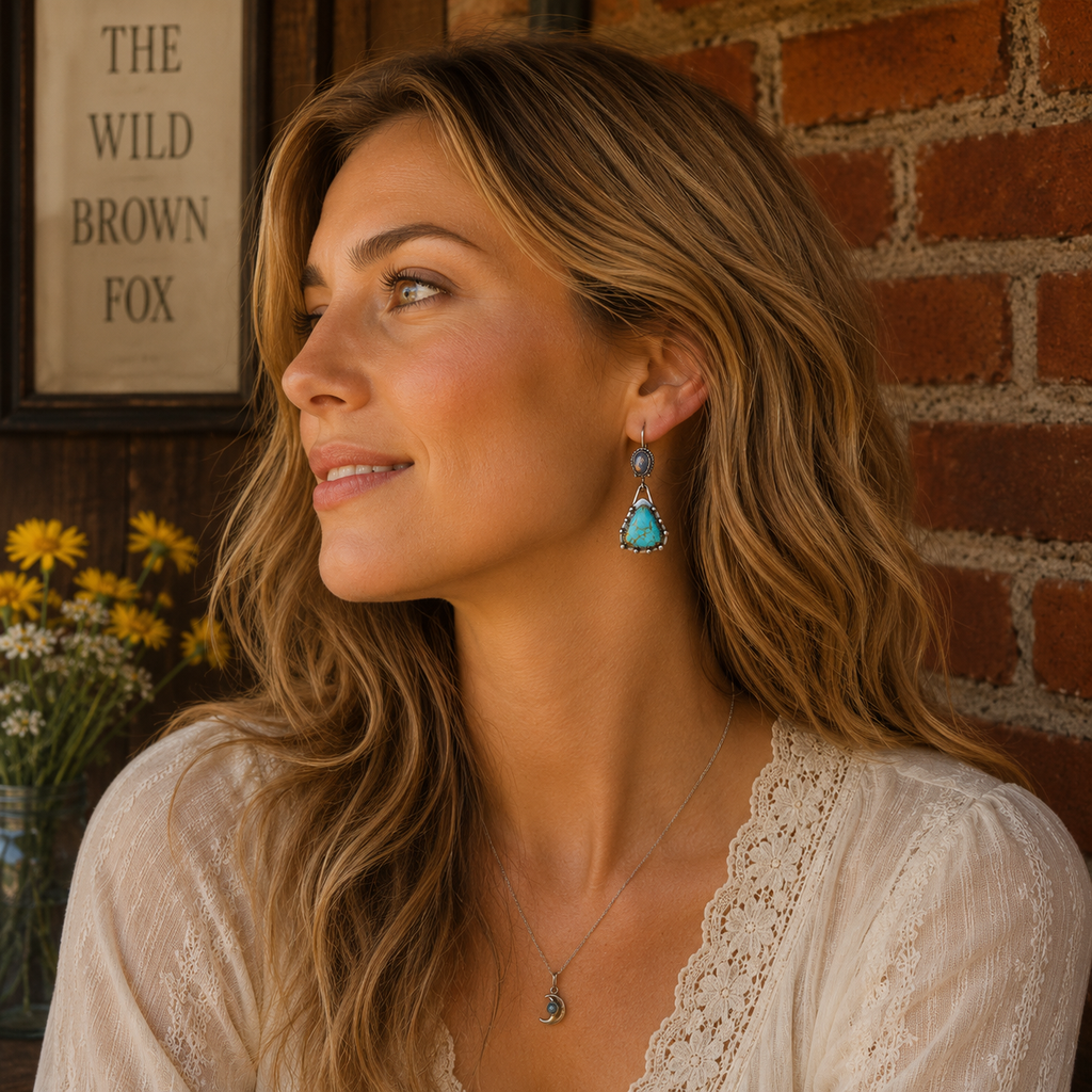 Natural Moonstone & Turquoise Sterling Silver Artisan Earrings