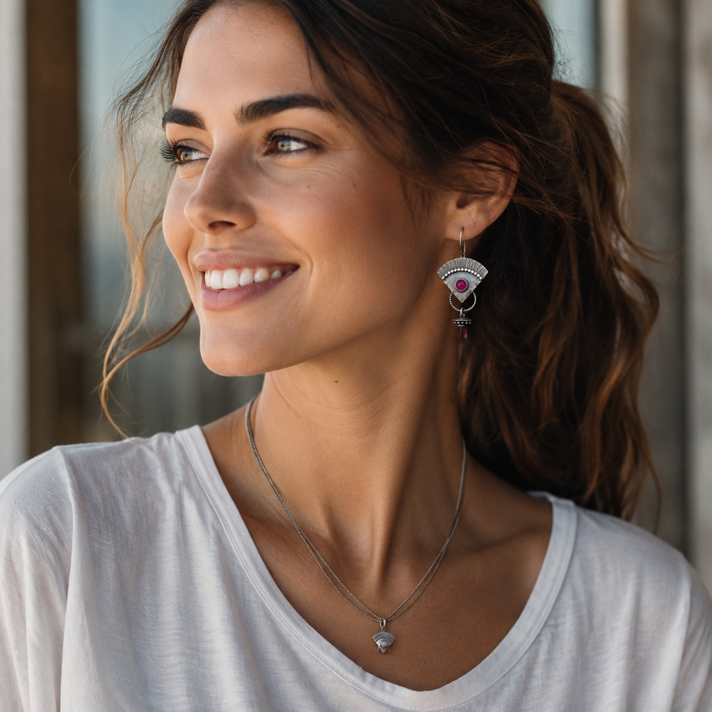 Handmade Sterling Silver Natural Ruby Statement Earrings