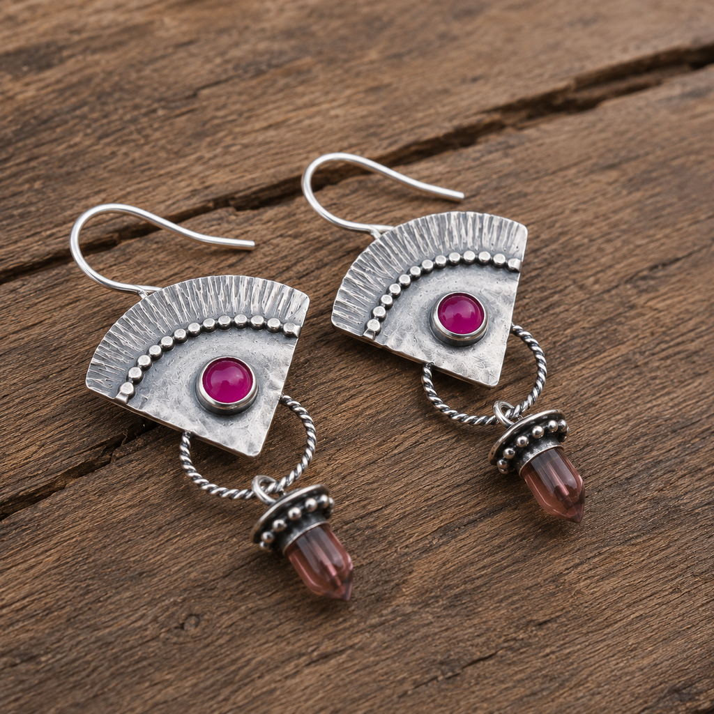 Handmade Sterling Silver Natural Ruby Statement Earrings