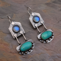Natural Moonstone & Turquoise Artisan Earrings in Sterling Silver
