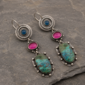Handmade Sterling Silver Apatite, Pink Agate & Malachite Personalized Drop Earrings