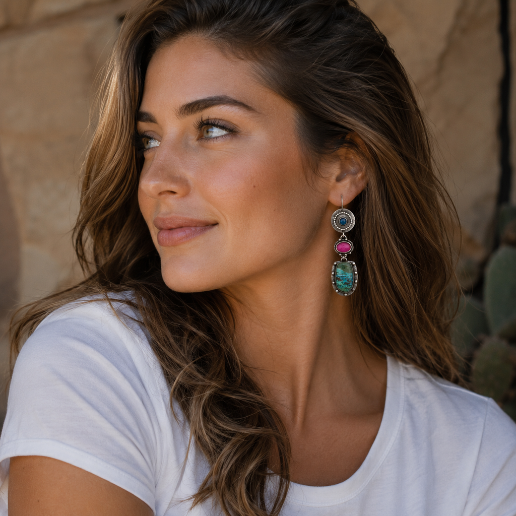Handmade Sterling Silver Apatite, Pink Agate & Malachite Personalized Drop Earrings