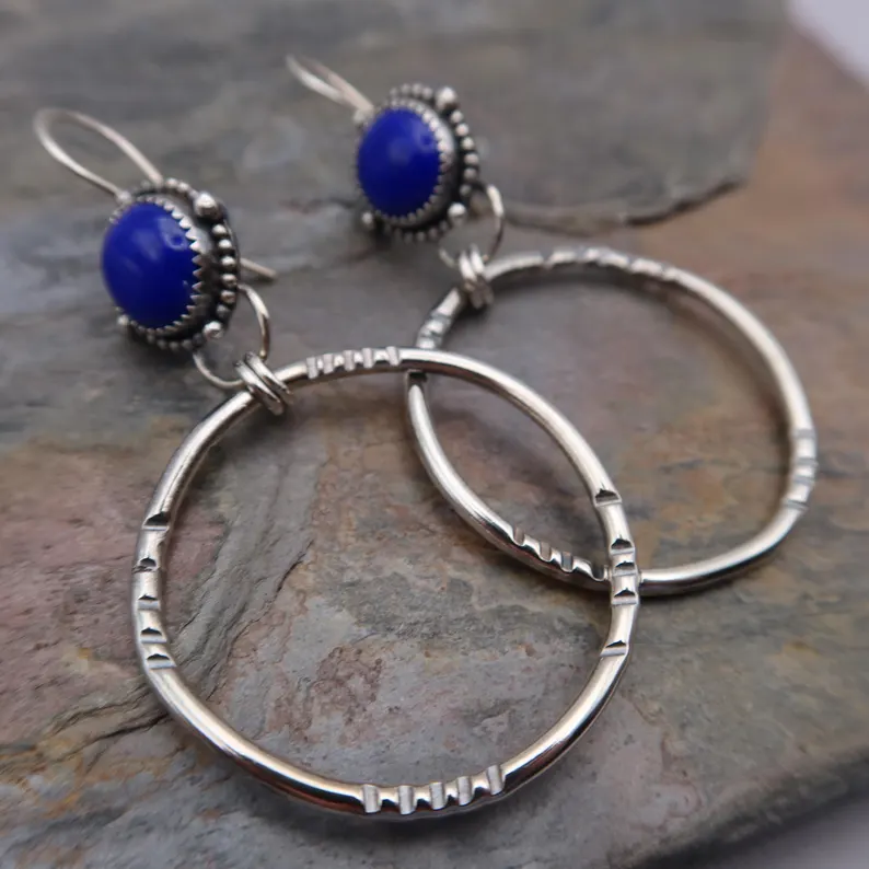 Natural Lapis Lazuli Sterling Silver Artisan Earrings