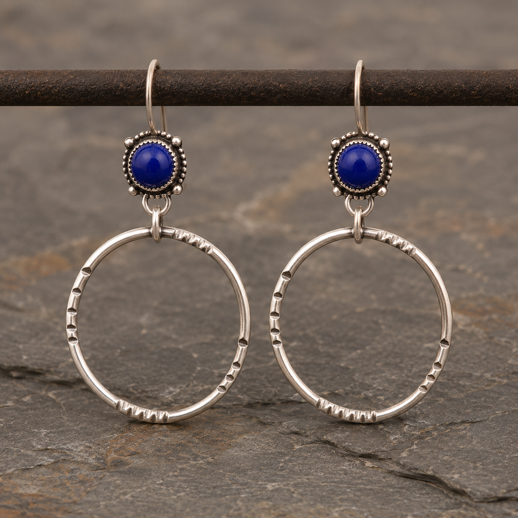 Natural Lapis Lazuli Sterling Silver Artisan Earrings