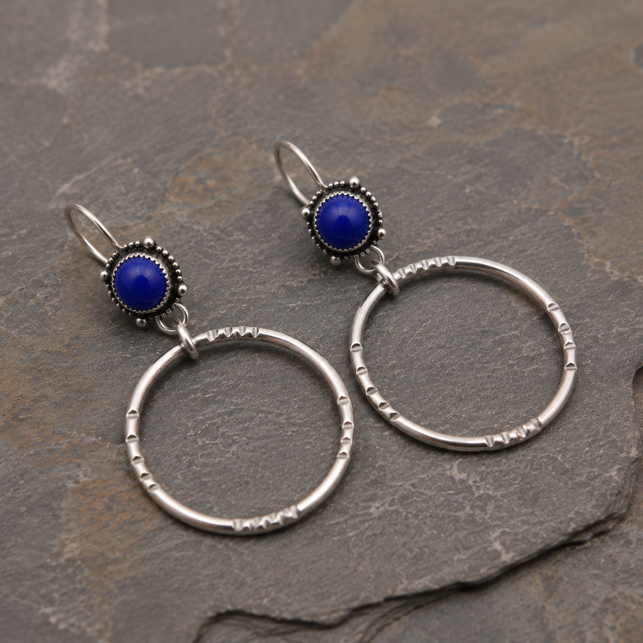 Natural Lapis Lazuli Sterling Silver Artisan Earrings
