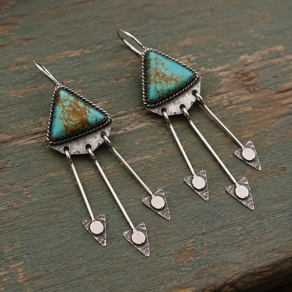 Natural Turquoise Hammered Sterling Silver Artisan Earrings