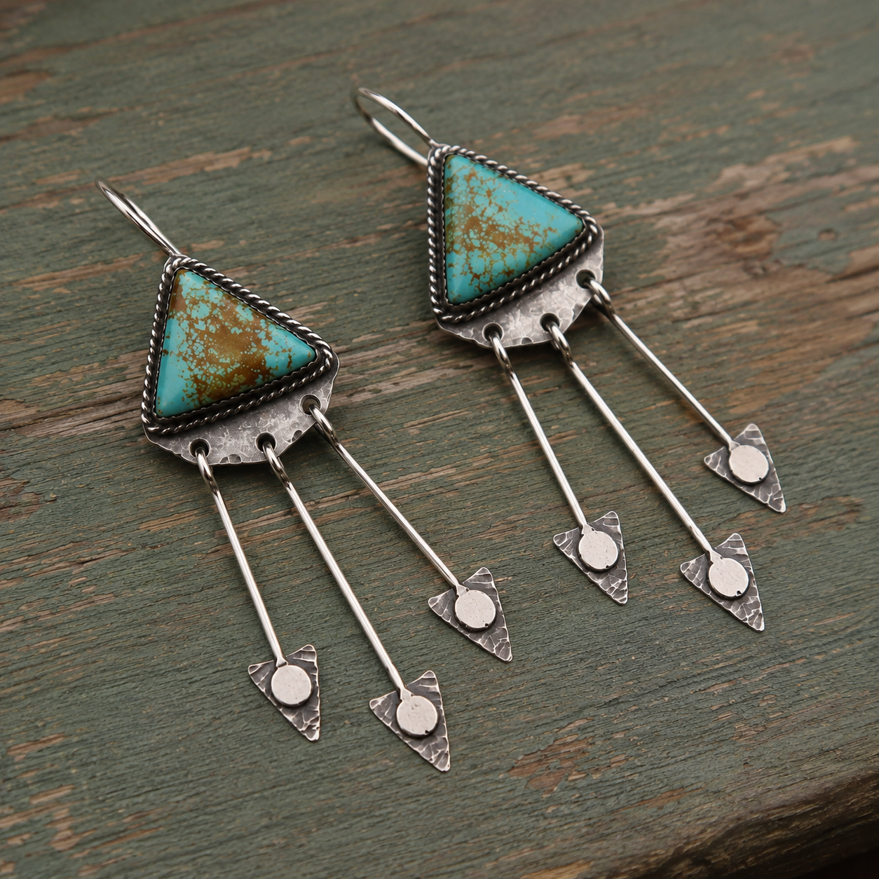 Natural Turquoise Hammered Sterling Silver Artisan Earrings