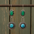 Natural Turquoise & Green Jasper Hammered Sterling Silver Artisan Earrings