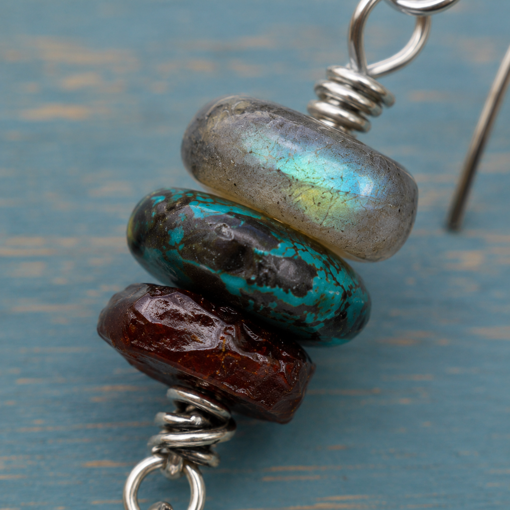 Handmade Sterling Silver Wire Wrapped Multi-Gemstone Personalized Drop Earrings