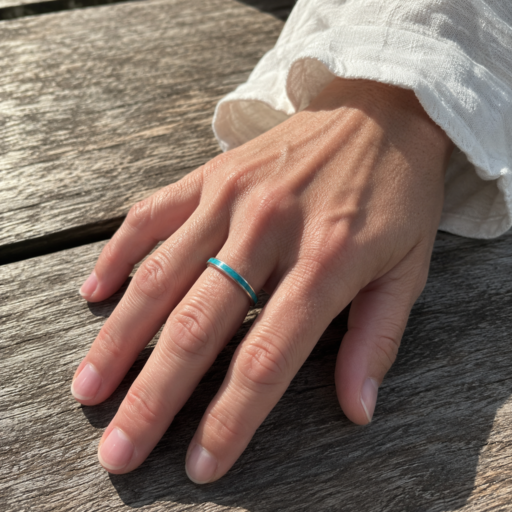 Handcrafted Crushed Turquoise Sterling Silver Ring