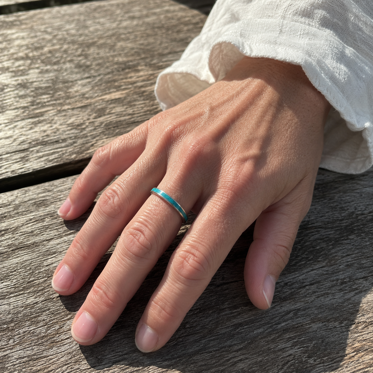 Handcrafted Crushed Turquoise Sterling Silver Ring