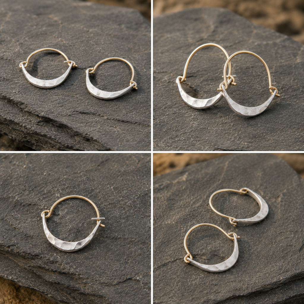 Hammered Sterling Silver & 18K Gold Filled Hoop Earrings