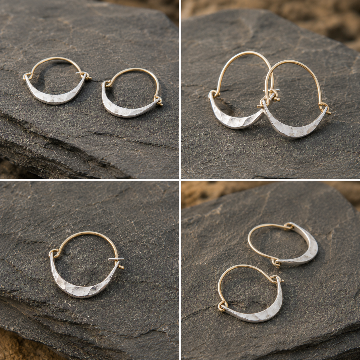 Hammered Sterling Silver & 18K Gold Filled Hoop Earrings