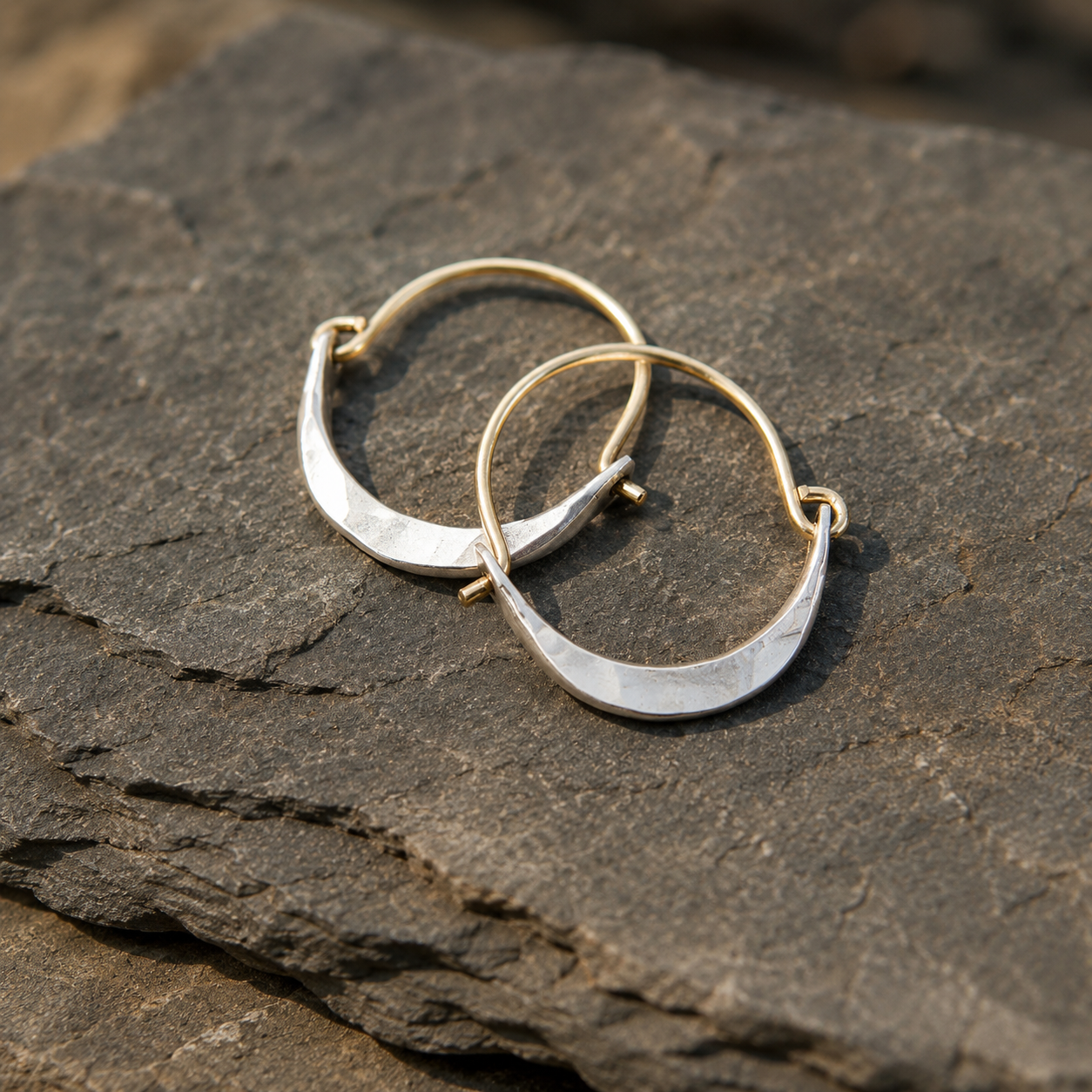 Hammered Sterling Silver & 18K Gold Filled Hoop Earrings