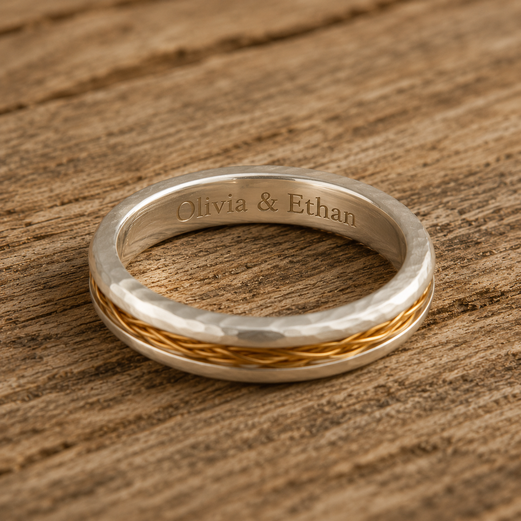 Handcrafted Pure Silver Ring, Accented with 18K Gold-Filled Wire
