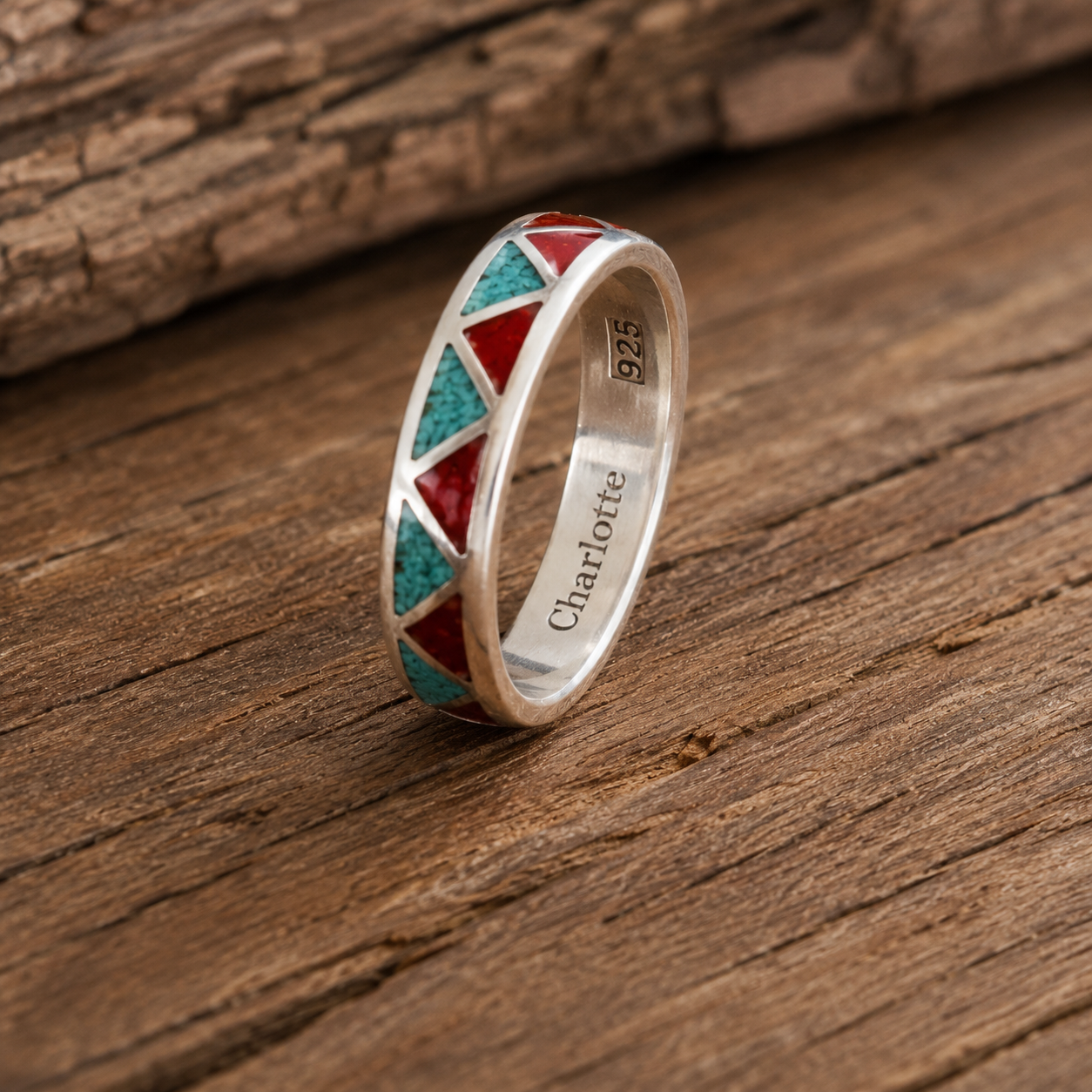 Handcrafted Sterling Silver Turquoise & Red Agate Inlay Ring