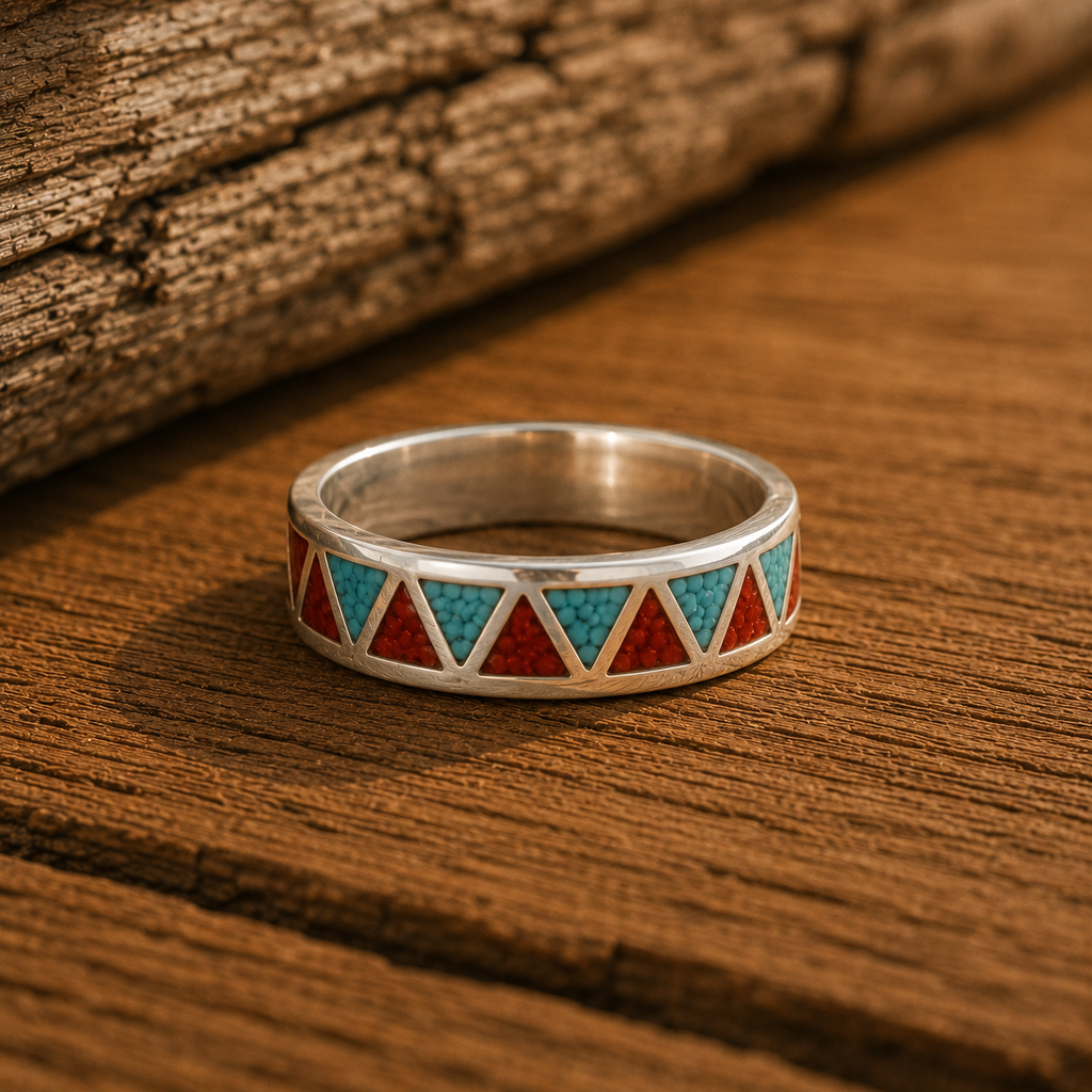 Handcrafted Sterling Silver Turquoise & Red Agate Inlay Ring