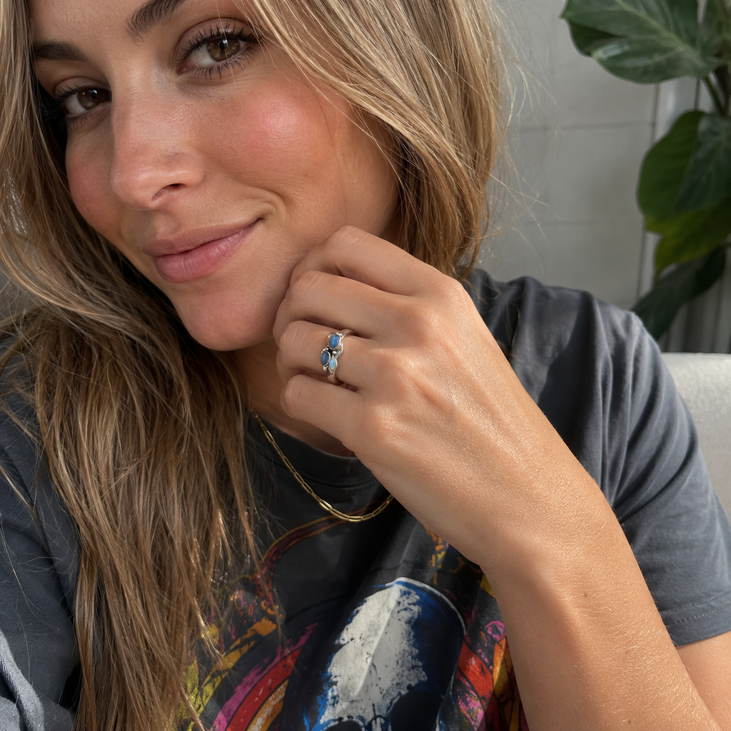 Natural Moonstone 925 Silver Artisan Ring | Personalized Engraved Gift for Women