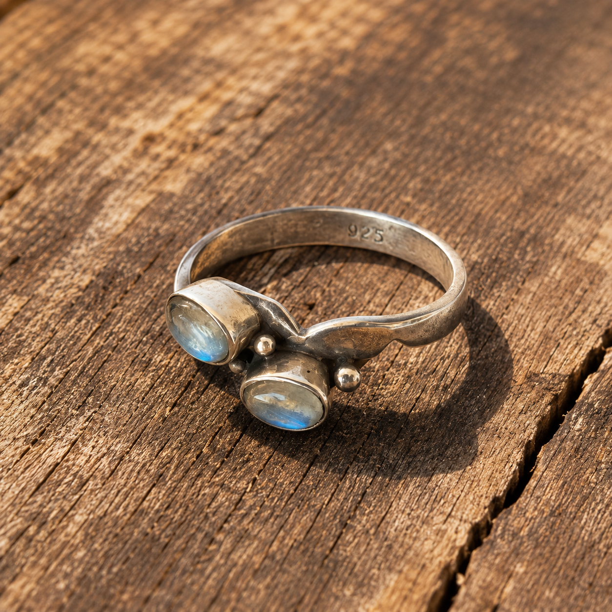 Natural Moonstone 925 Silver Artisan Ring | Personalized Engraved Gift for Women