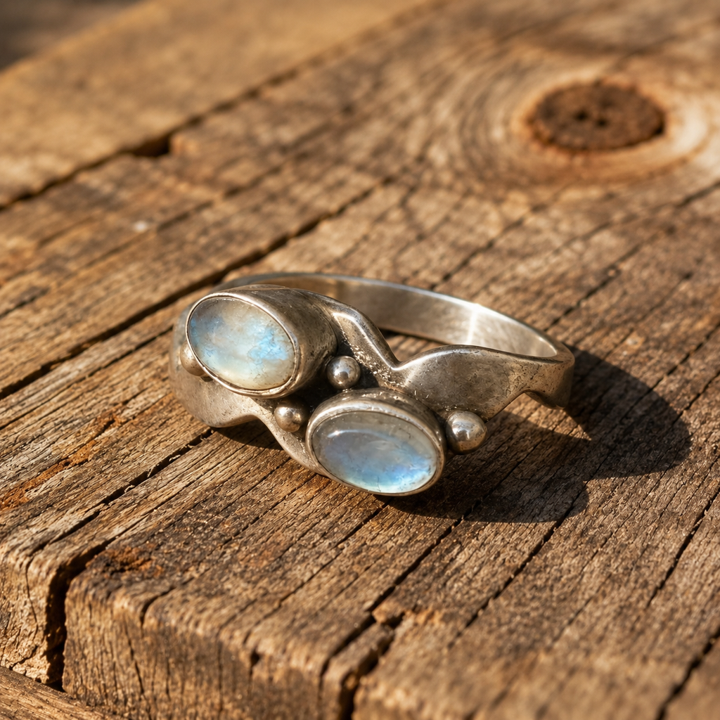 Natural Moonstone 925 Silver Artisan Ring | Personalized Engraved Gift for Women