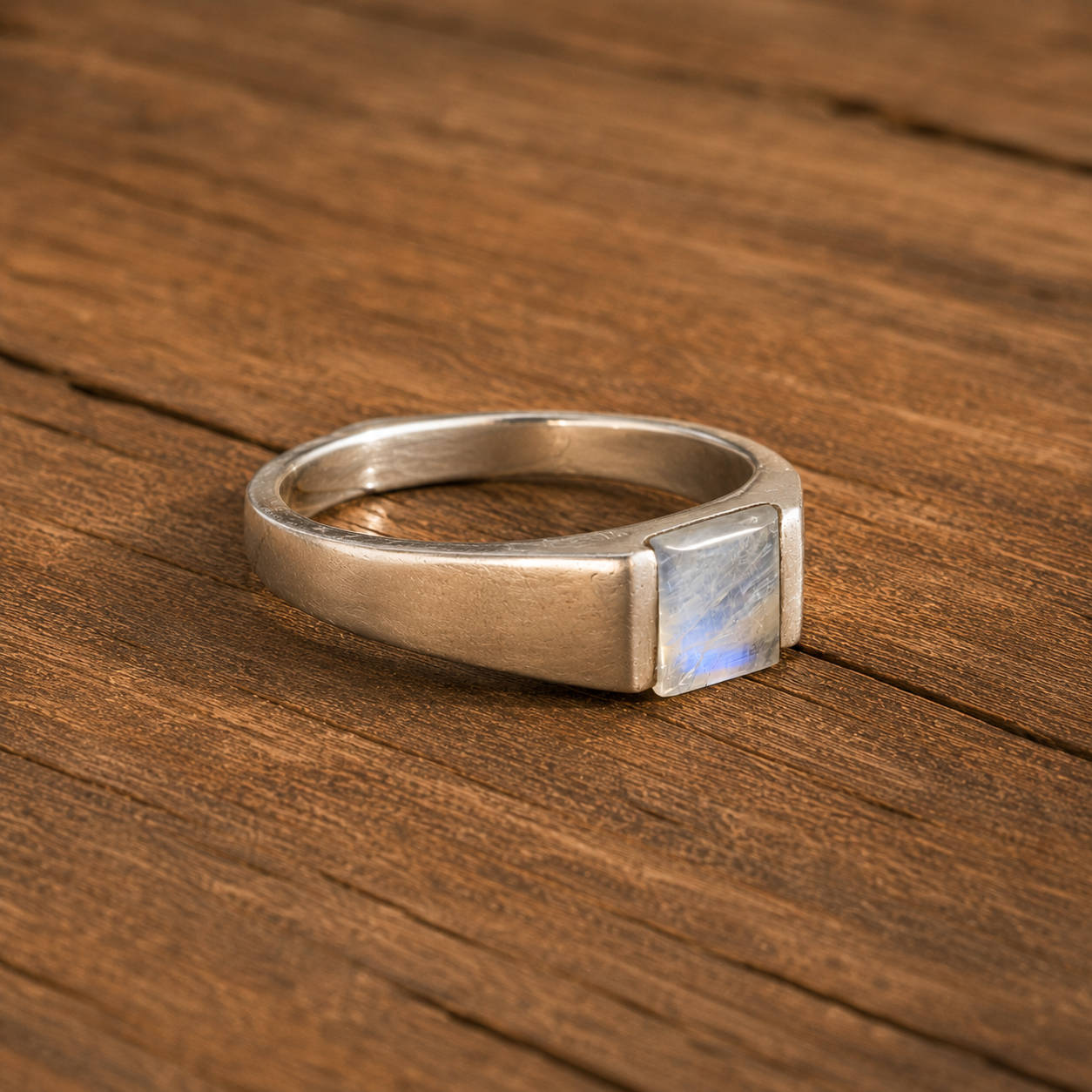 Minimalist Handmade Moonstone Ring in Solid 925 Sterling Silver