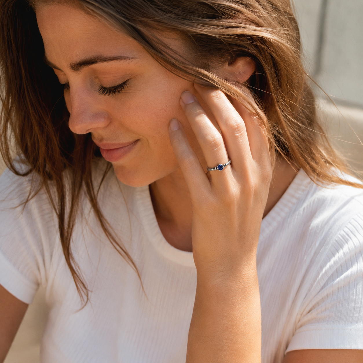 Handmade Sterling Silver Natural Blue Zircon Ring