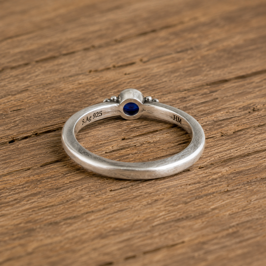 Handmade Sterling Silver Natural Blue Zircon Ring
