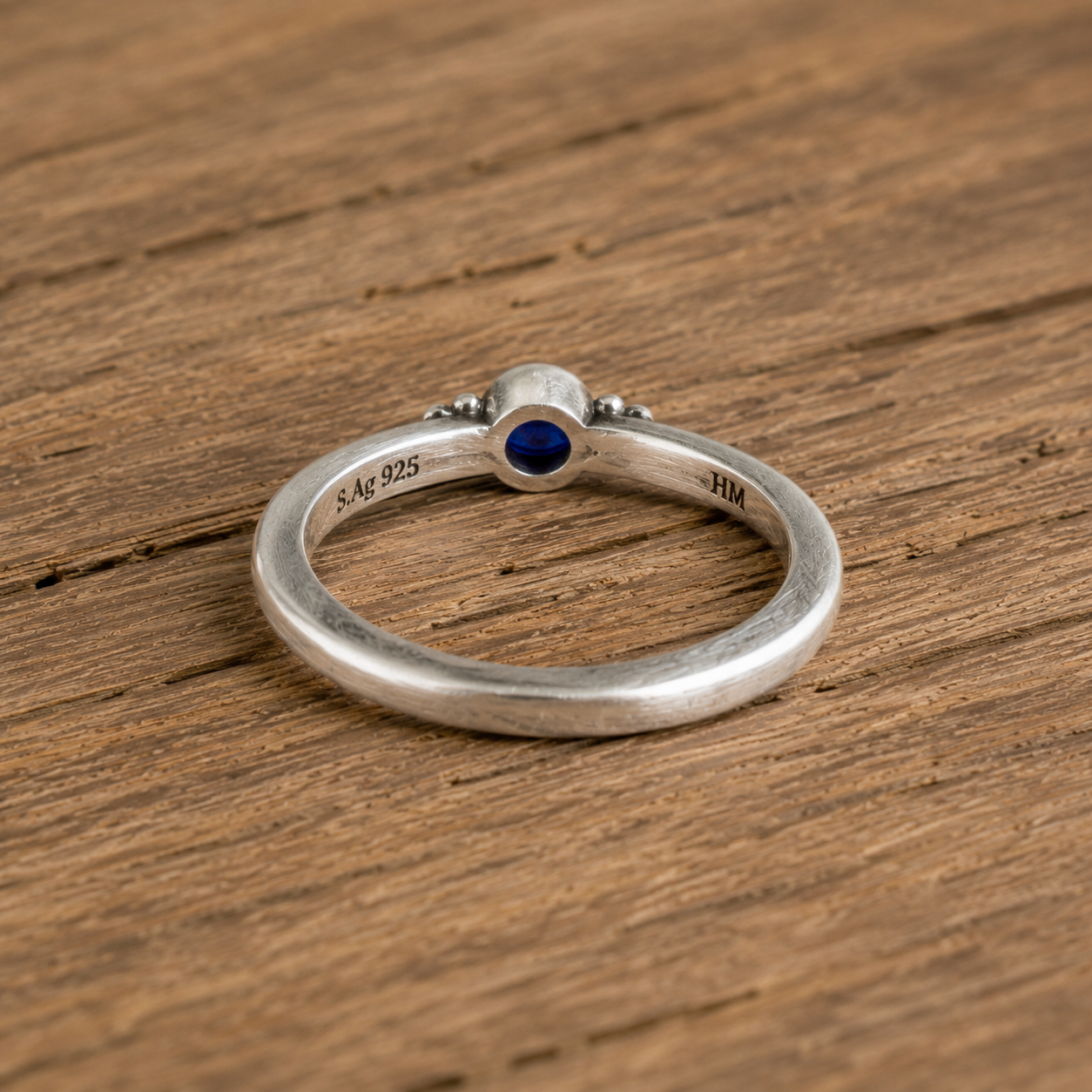 Handmade Sterling Silver Natural Blue Zircon Ring