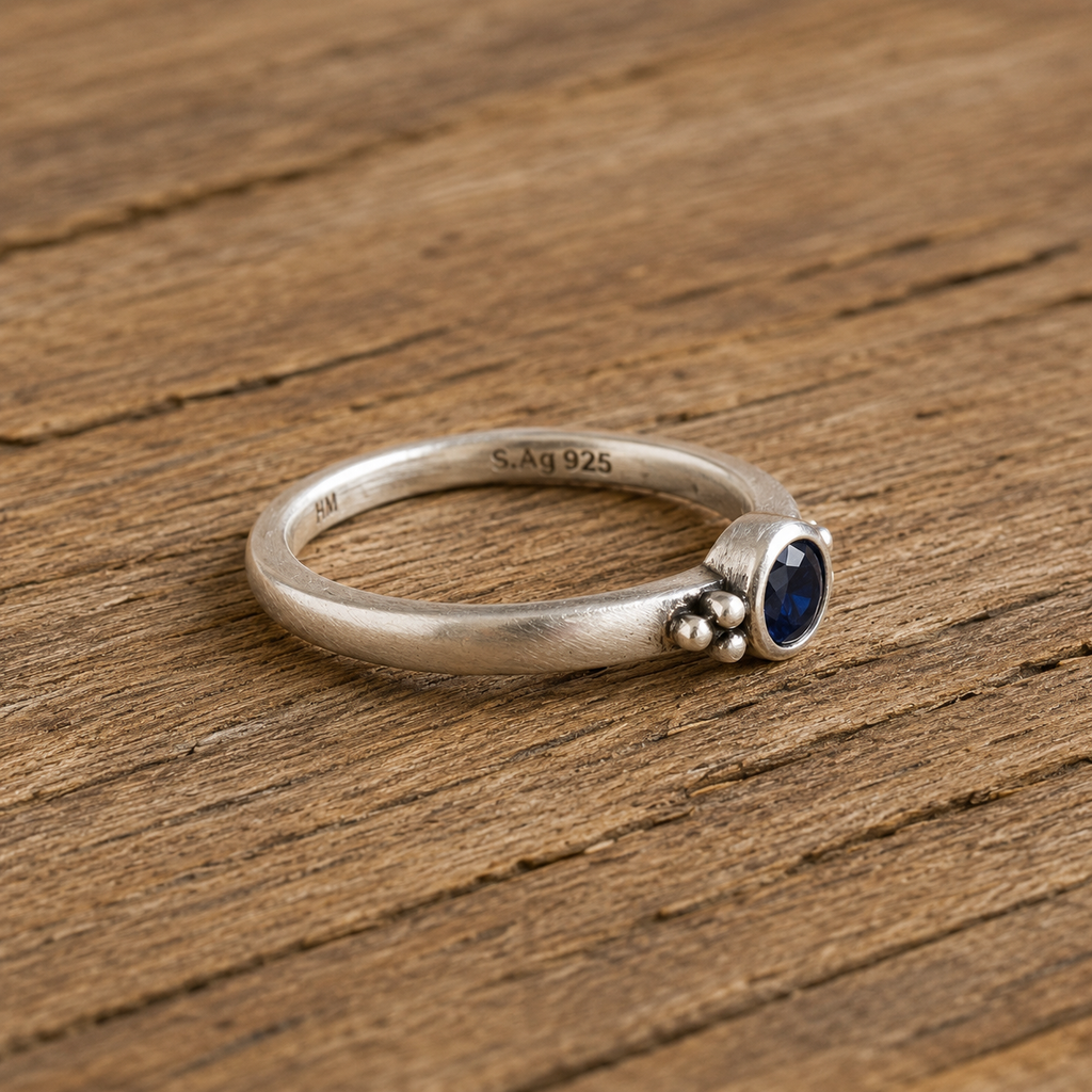 Handmade Sterling Silver Natural Blue Zircon Ring