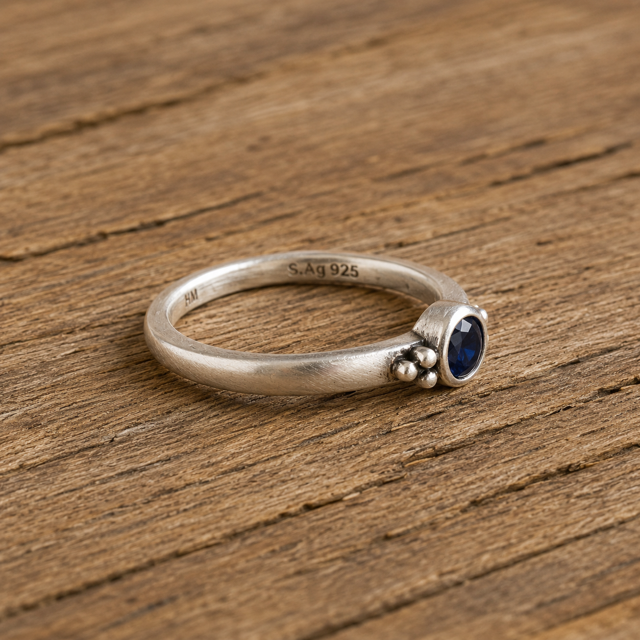 Handmade Sterling Silver Natural Blue Zircon Ring