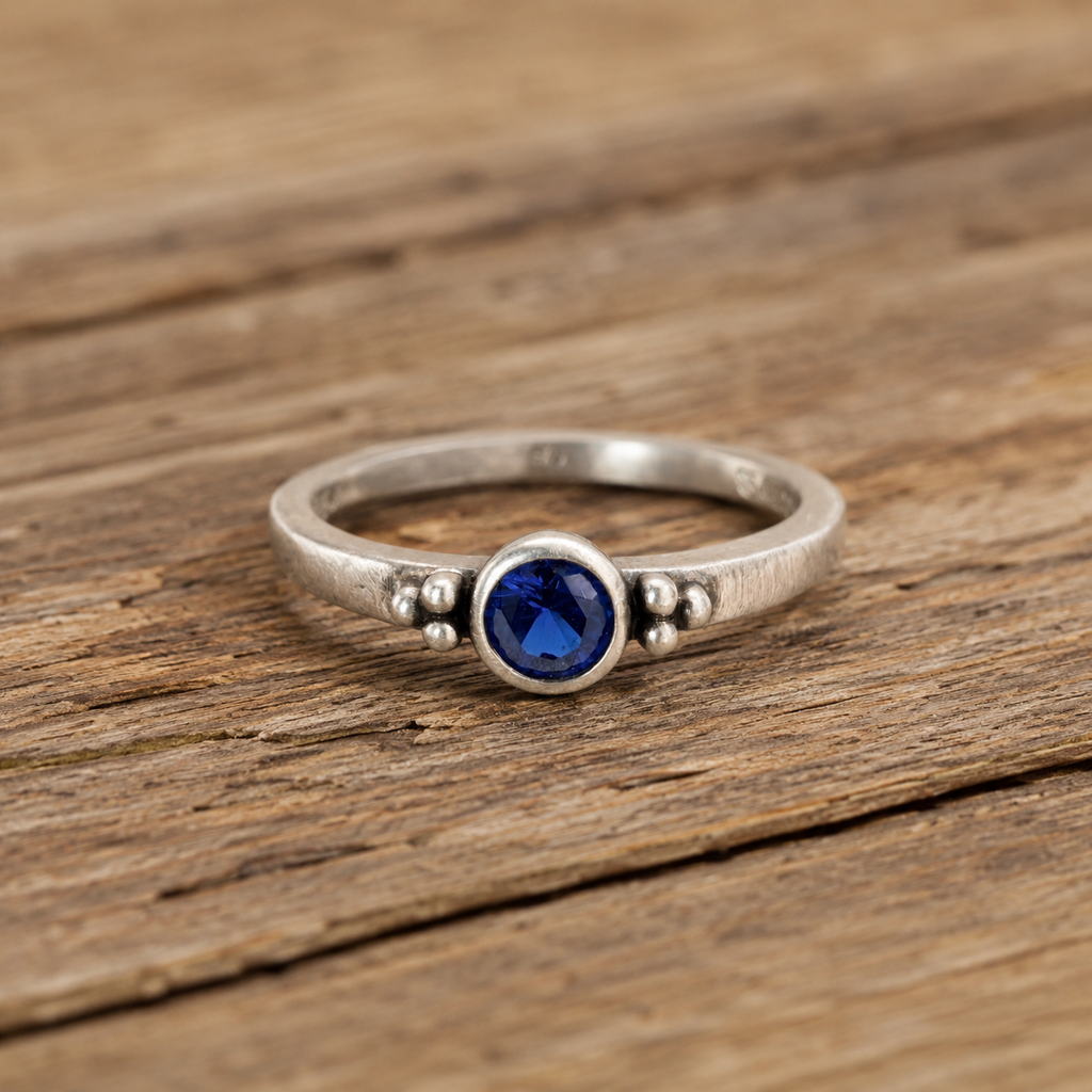 Handmade Sterling Silver Natural Blue Zircon Ring