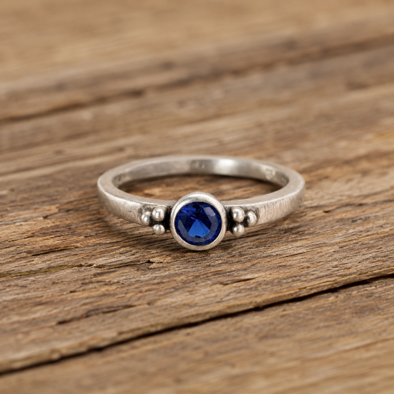 Handmade Sterling Silver Natural Blue Zircon Ring