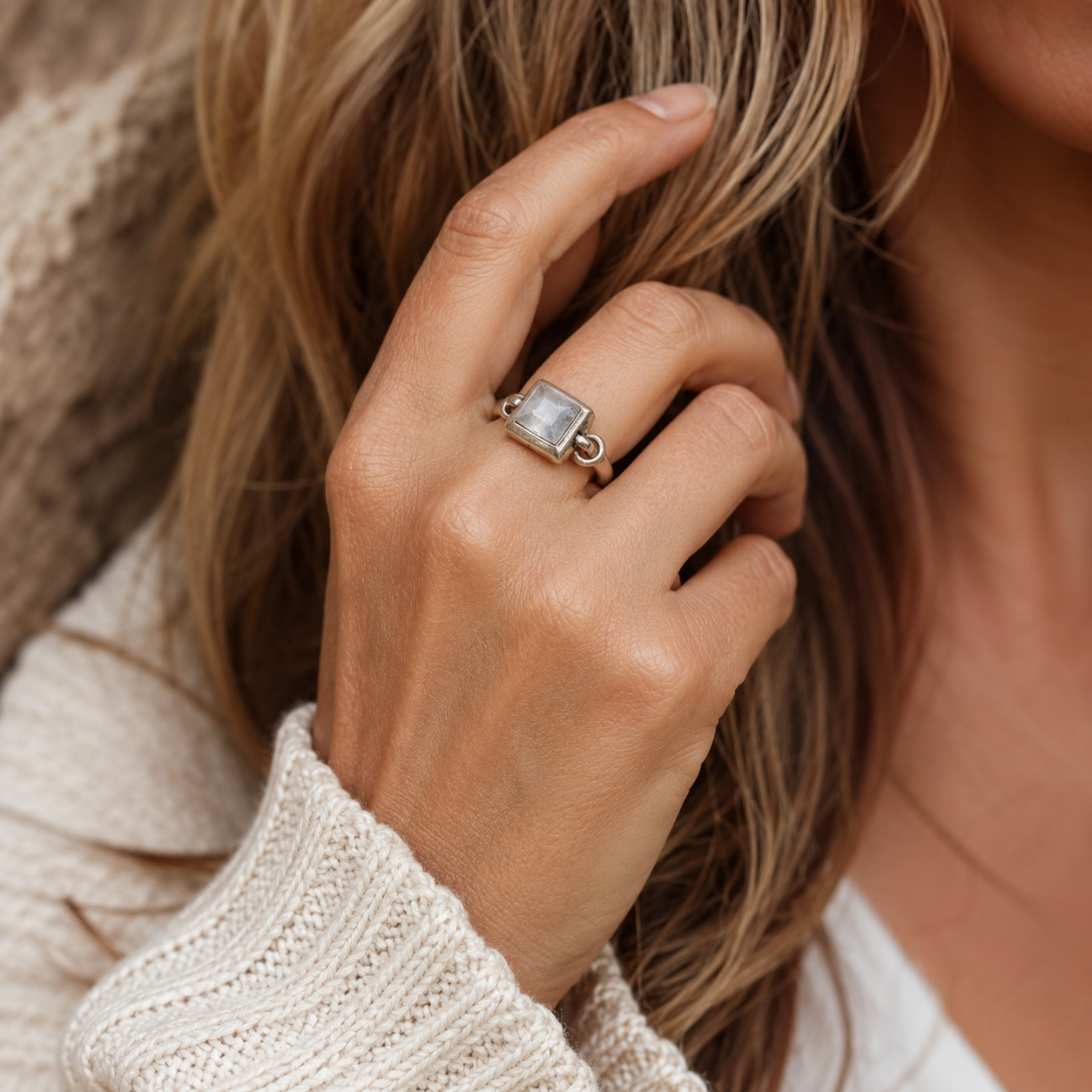 Handmade White Quartz Sterling Silver Ring