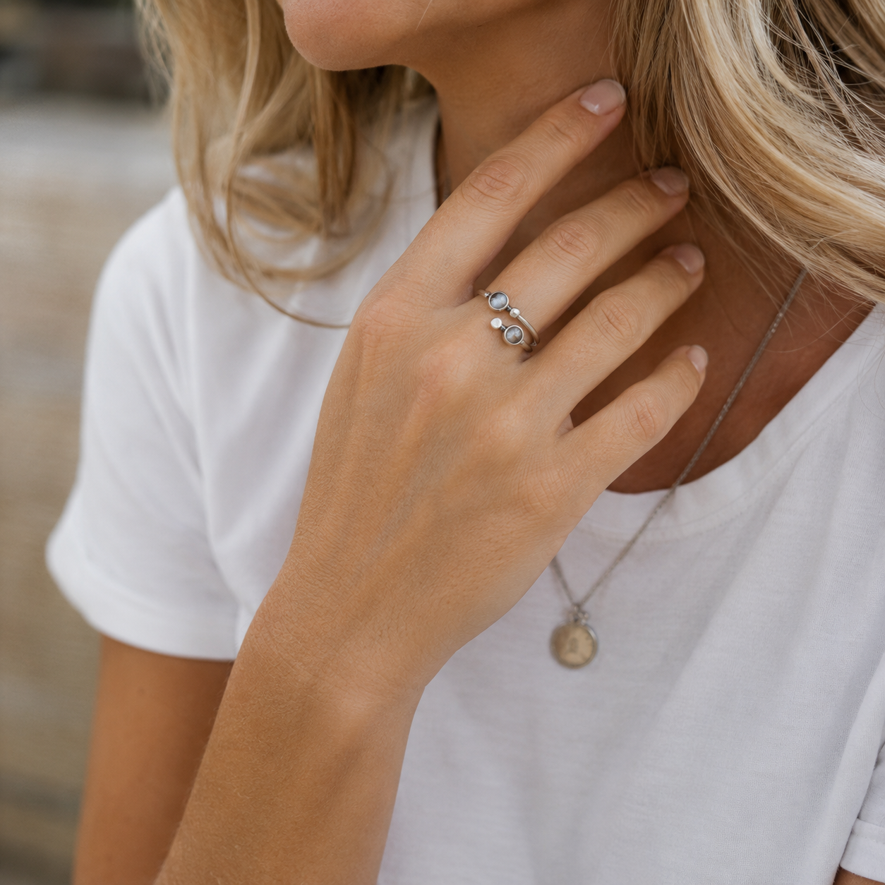 Handmade Sterling Silver Natural Moonstone Adjustable Ring