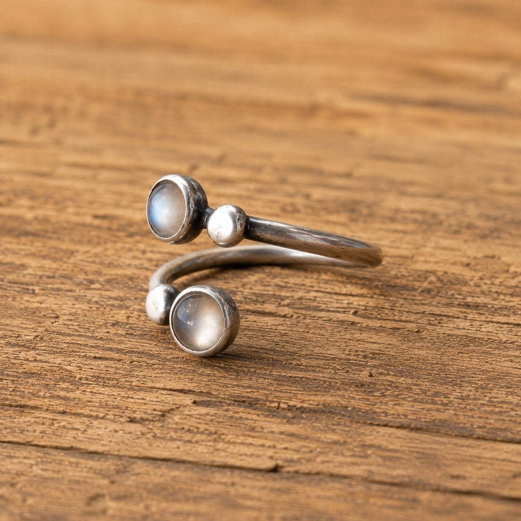 Handmade Sterling Silver Natural Moonstone Adjustable Ring