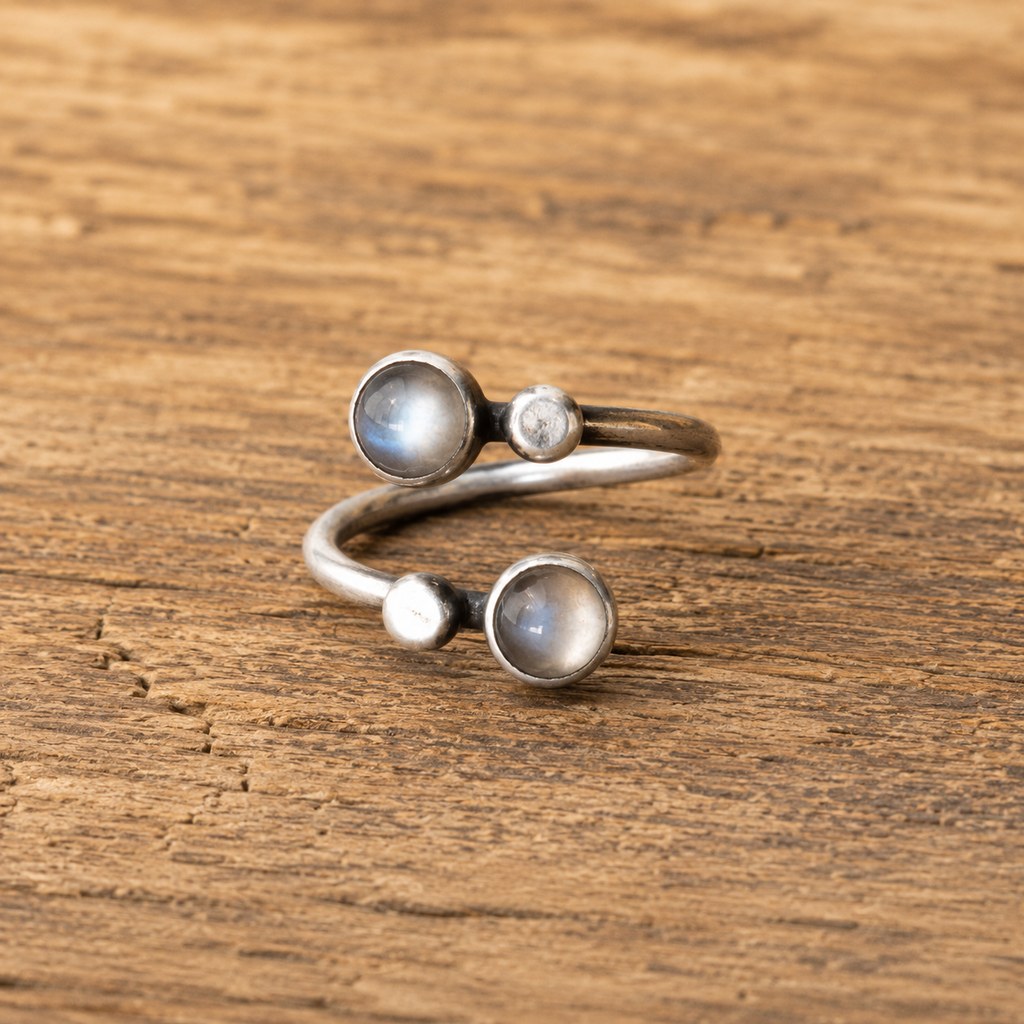Handmade Sterling Silver Natural Moonstone Adjustable Ring