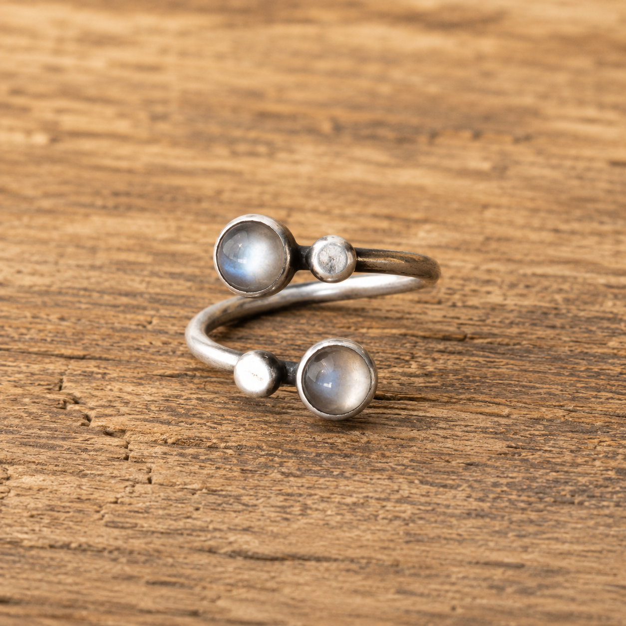 Handmade Sterling Silver Natural Moonstone Adjustable Ring