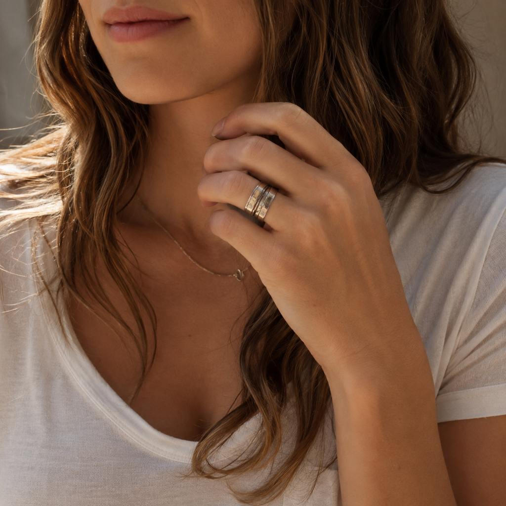 Handcrafted Hammered Sterling Silver Stack Ring Set