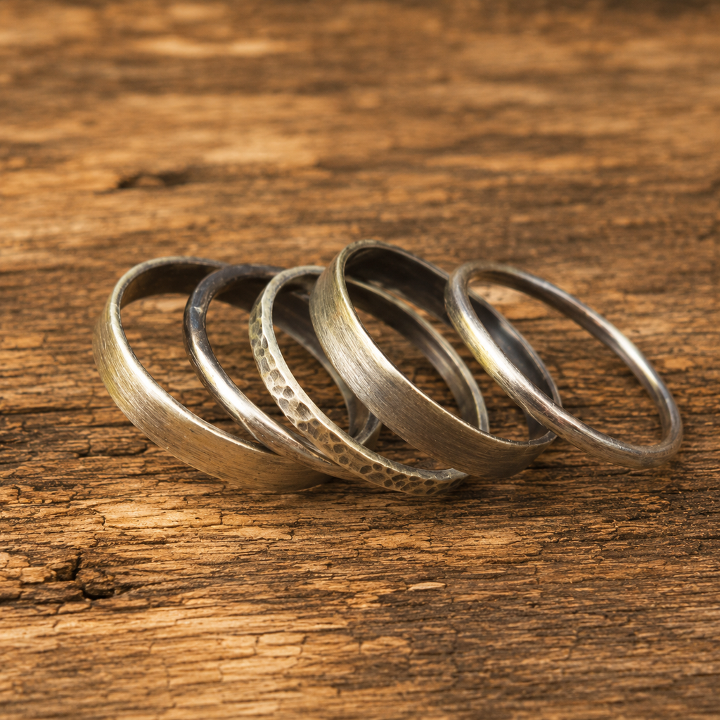 Handcrafted Hammered Sterling Silver Stack Ring Set