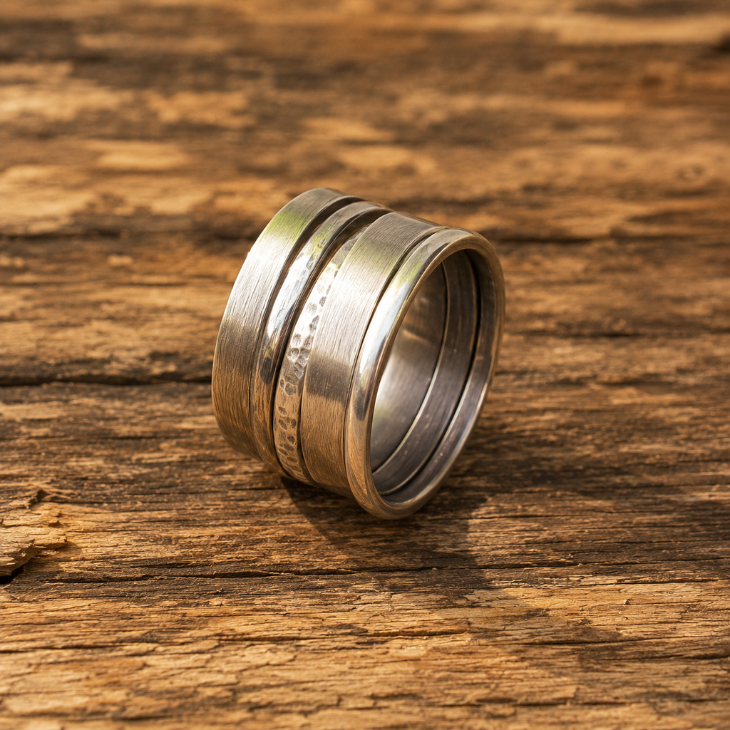 Handcrafted Hammered Sterling Silver Stack Ring Set