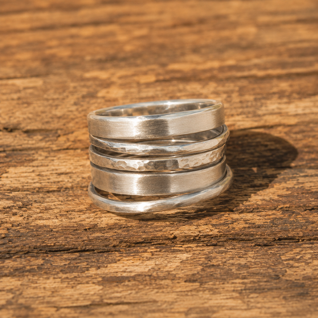 Handcrafted Hammered Sterling Silver Stack Ring Set