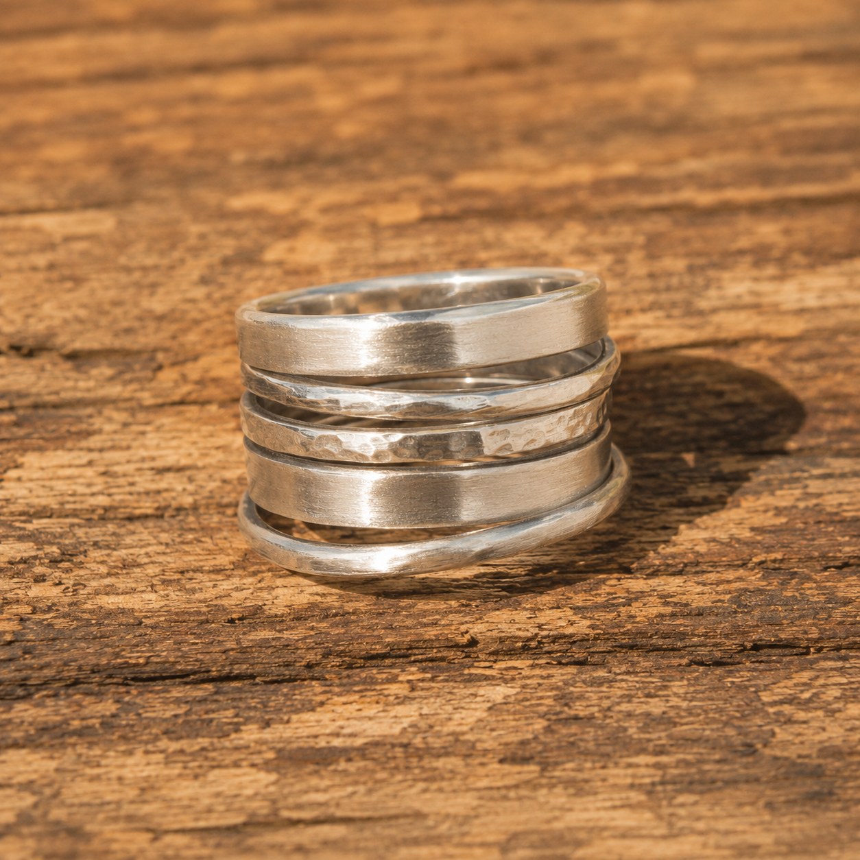Handcrafted Hammered Sterling Silver Stack Ring Set
