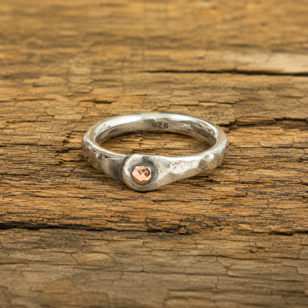 Hand Hammered Sterling Silver & Copper Artisan Ring