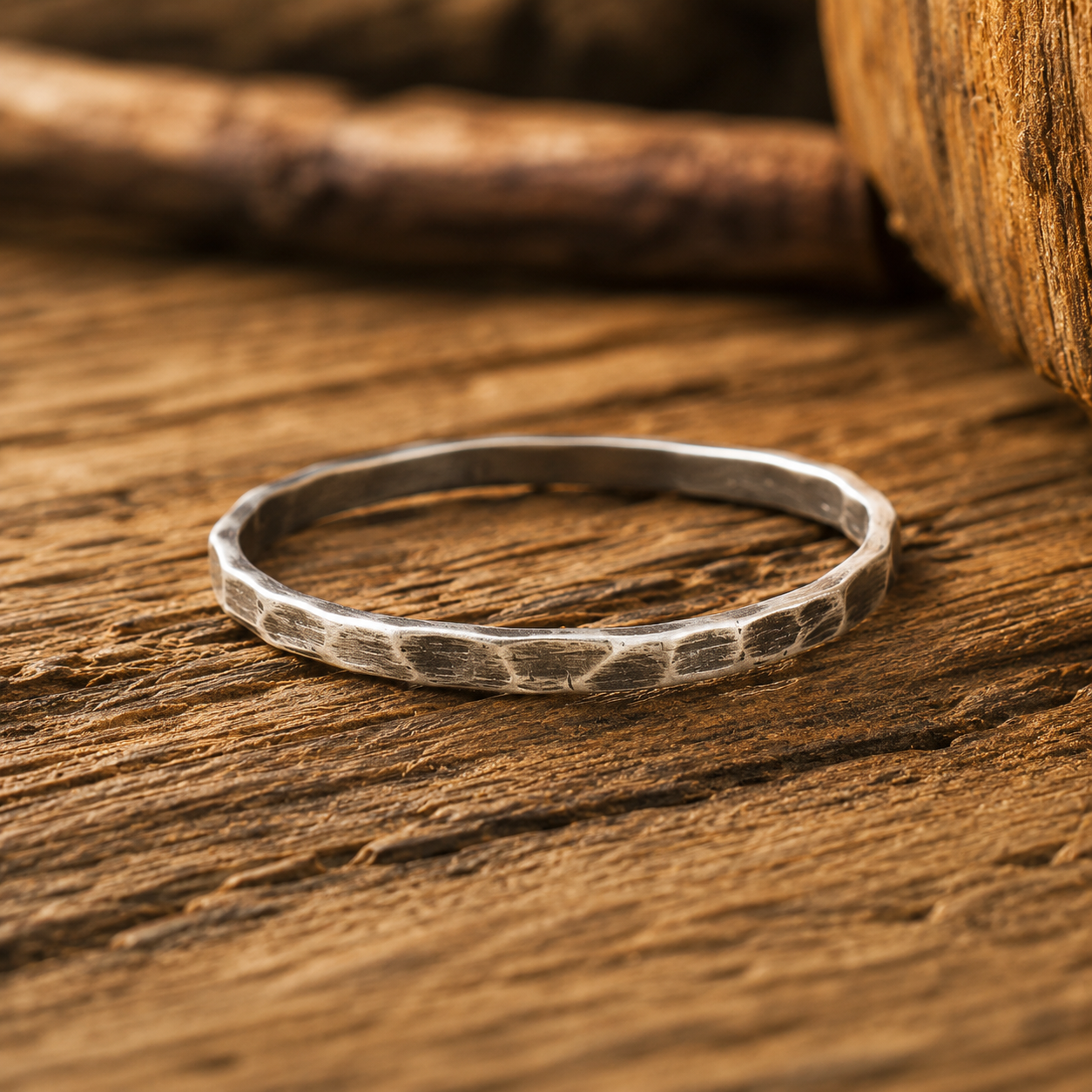 Artisan Hammered Sterling Silver Women’s Ring – Personalized Minimalist Handmade Band