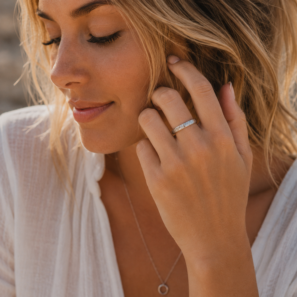 Handcrafted Hammered Sterling Silver Ring for Women