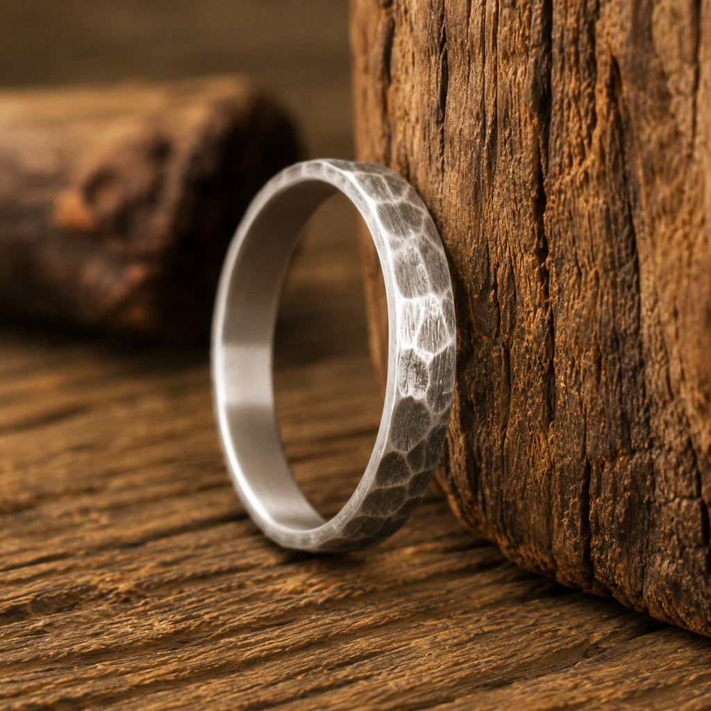 Handcrafted Hammered Sterling Silver Ring for Women