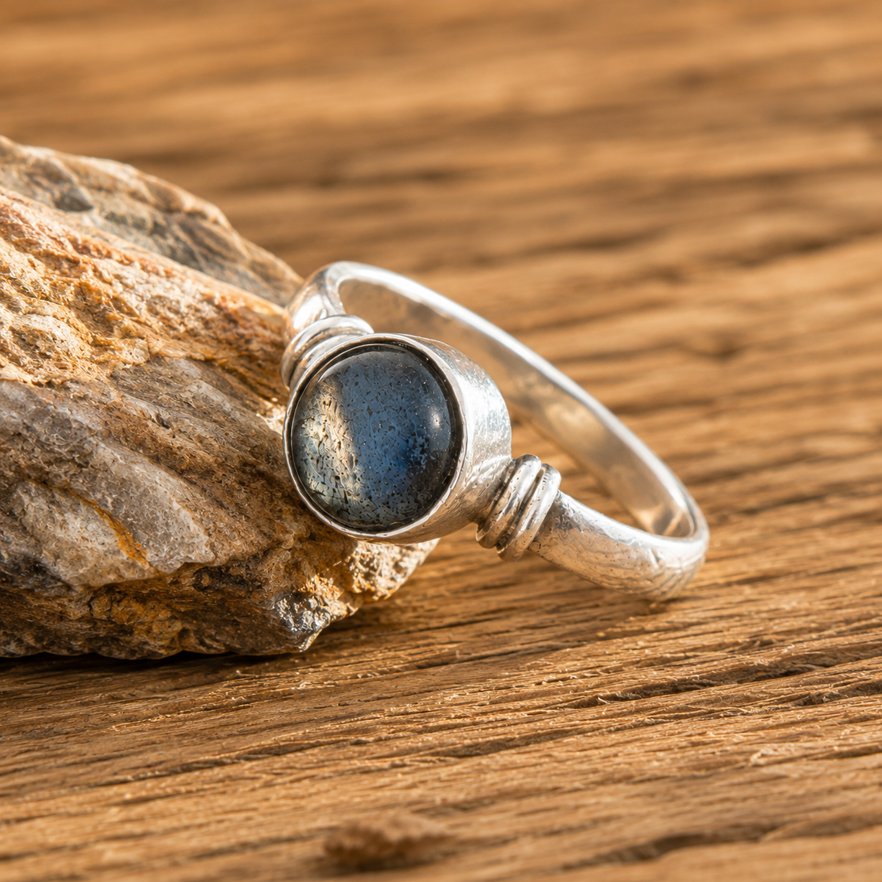 Handcrafted Hammered Moonstone Sterling Silver Ring