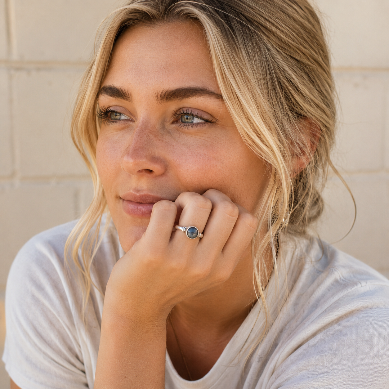 Handcrafted Hammered Moonstone Sterling Silver Ring
