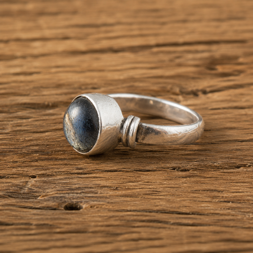 Handcrafted Hammered Moonstone Sterling Silver Ring