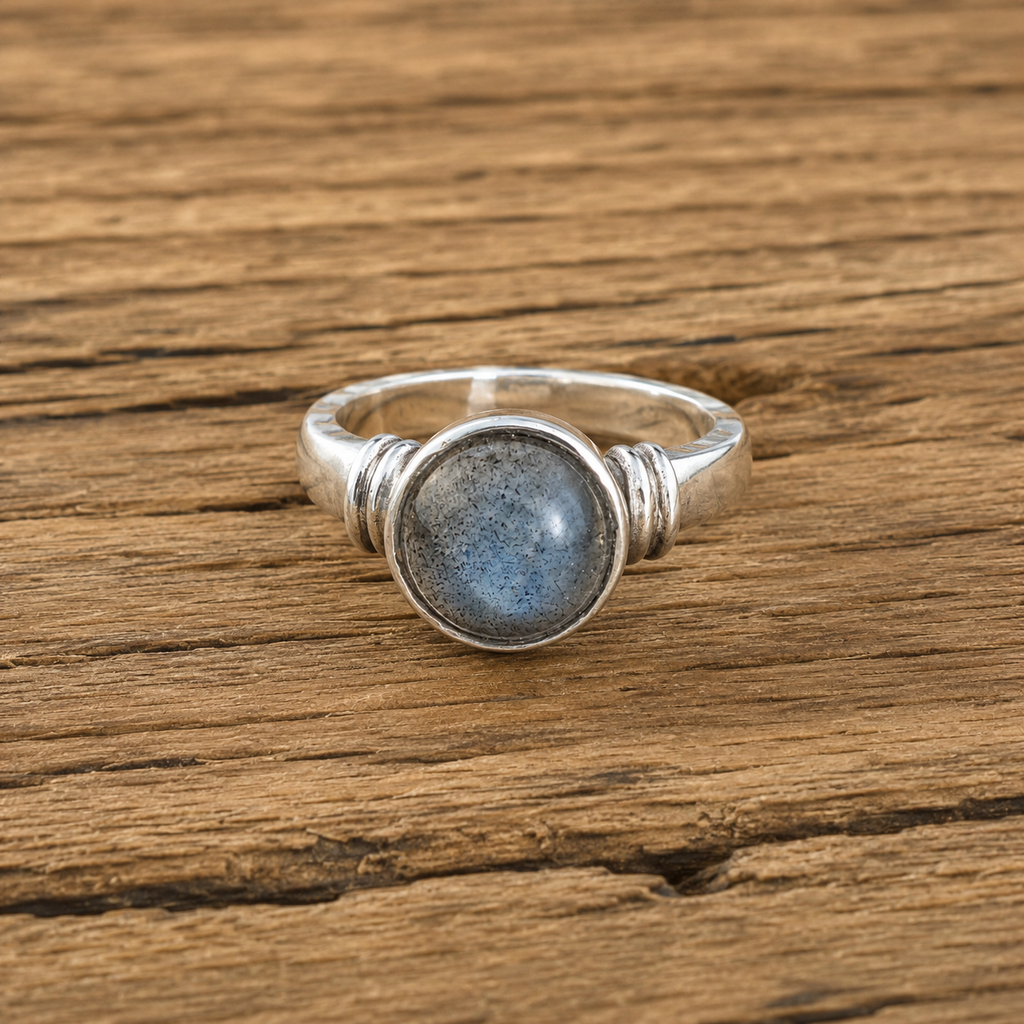 Handcrafted Hammered Moonstone Sterling Silver Ring